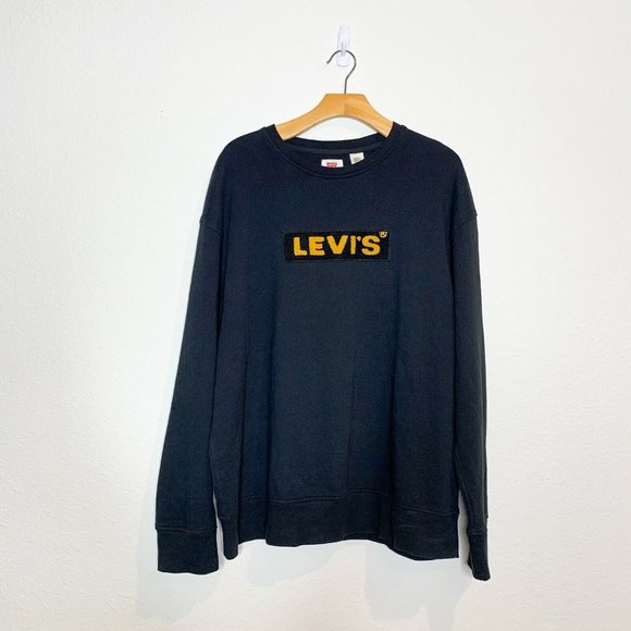 Levi's Other - Levi's Men's Black Crewneck Long Sleeve Box Fuzz Yellow Logo Sweatshirt XL